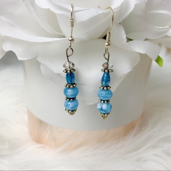 Hand Crafted Jewelry - Handmade Blue & Silver Drop Earrings
